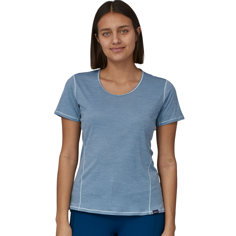 Women's Capilene Cool Lightweight Shirt, Patagonia Women's Cap Cool Lightweight Shirt  front  in Light Plume Grey/Steam Blue X-Dye