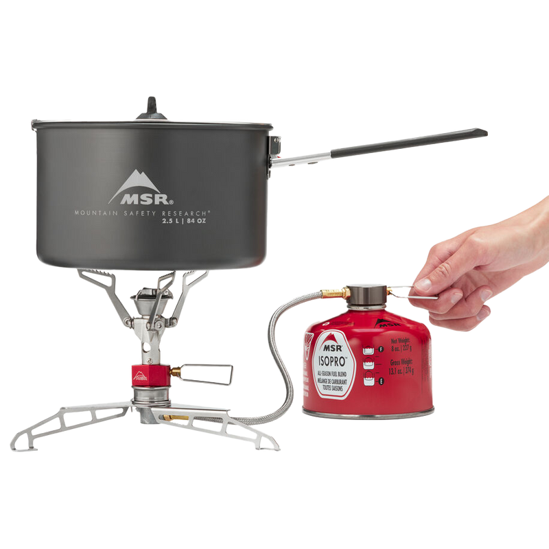 LowDown Remote Stove Adapter, MSR LowDown Remote Stove Adapter with pot