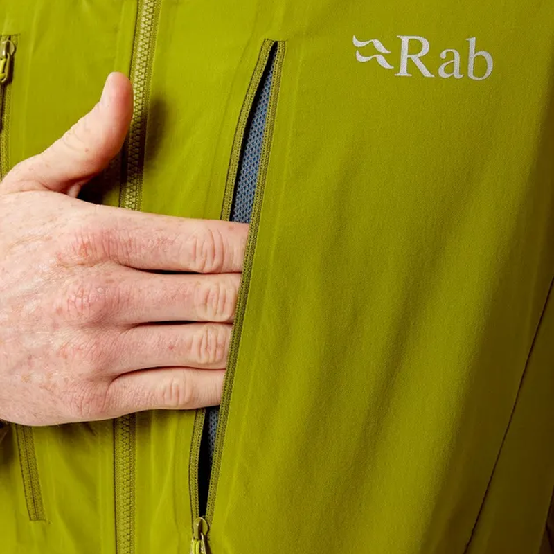 Borealis Jacket, Rab Borealis Jacket hand in chest pocket