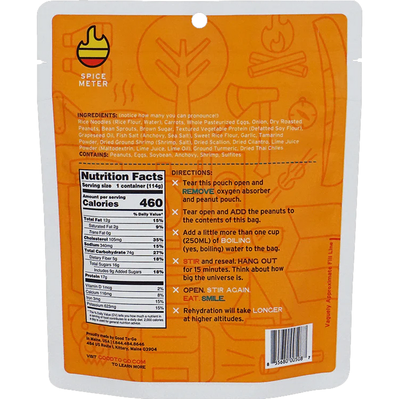 Essential 5-Day Emergency Food Kit, Good To-Go Pad Thai (1 Serving) back of package