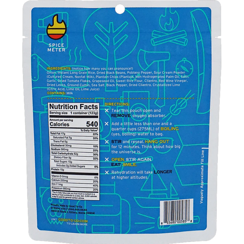 Essential 5-Day Emergency Food Kit, Good To-Go Cuban Rice Bowl (1 Serving) back of package
