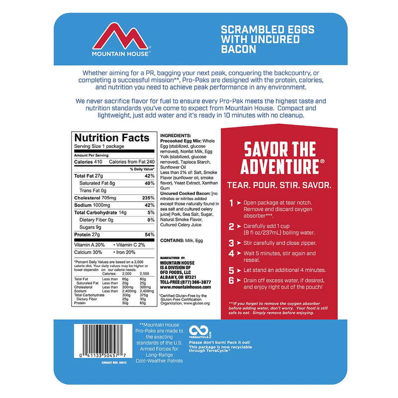 Scrambled Eggs with Bacon Pro Pak, Mountain House Scrambled Eggs with Bacon Pro Pak back package