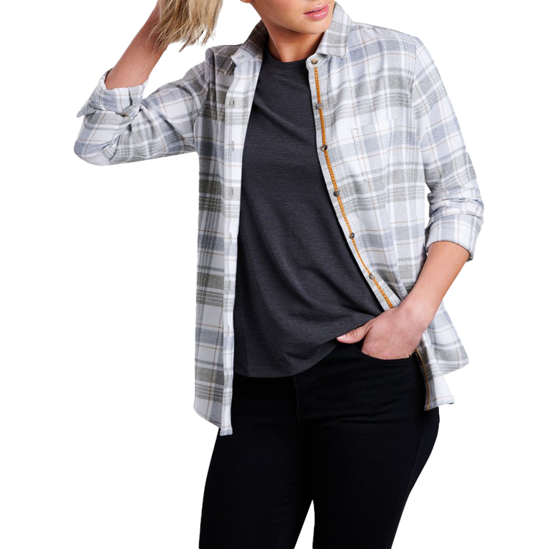 Women's Kamila Flannel Long Sleeve, Kuhl Women's Kamila Flannel LS Sage front open