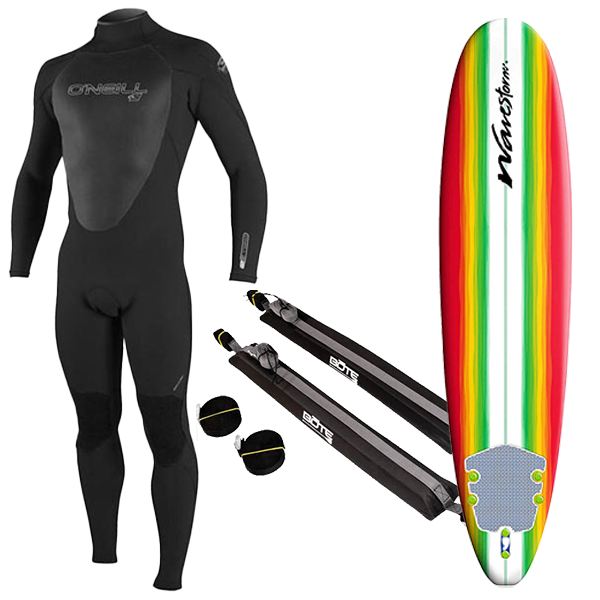 SB Rentals Men's Wetsuit, Surfboard, and Rack Package