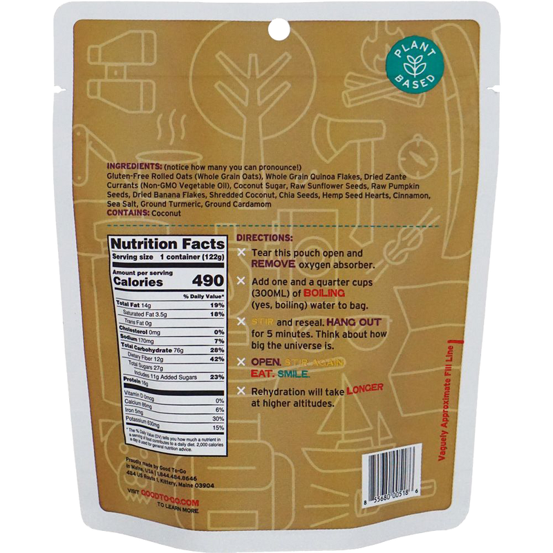 Vegan 5-Day Emergency Food Kit, Good To-Go Oatmeal (1 Serving)