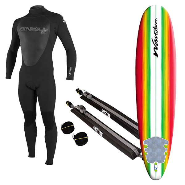 SB Rentals Youth Wetsuit, Surfboard, and Rack Package